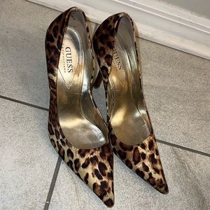 Guess cheetah print heels size W8 real leather sole